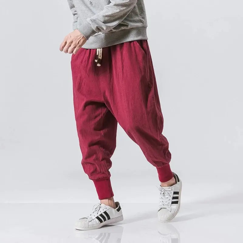 Buy red Cotton Linen Harem Pants for Men