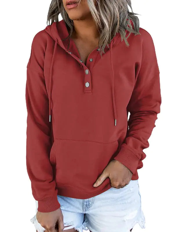 Dokotoo Women’s 2024 Button-Collar Hooded Pullover Sweatshirt