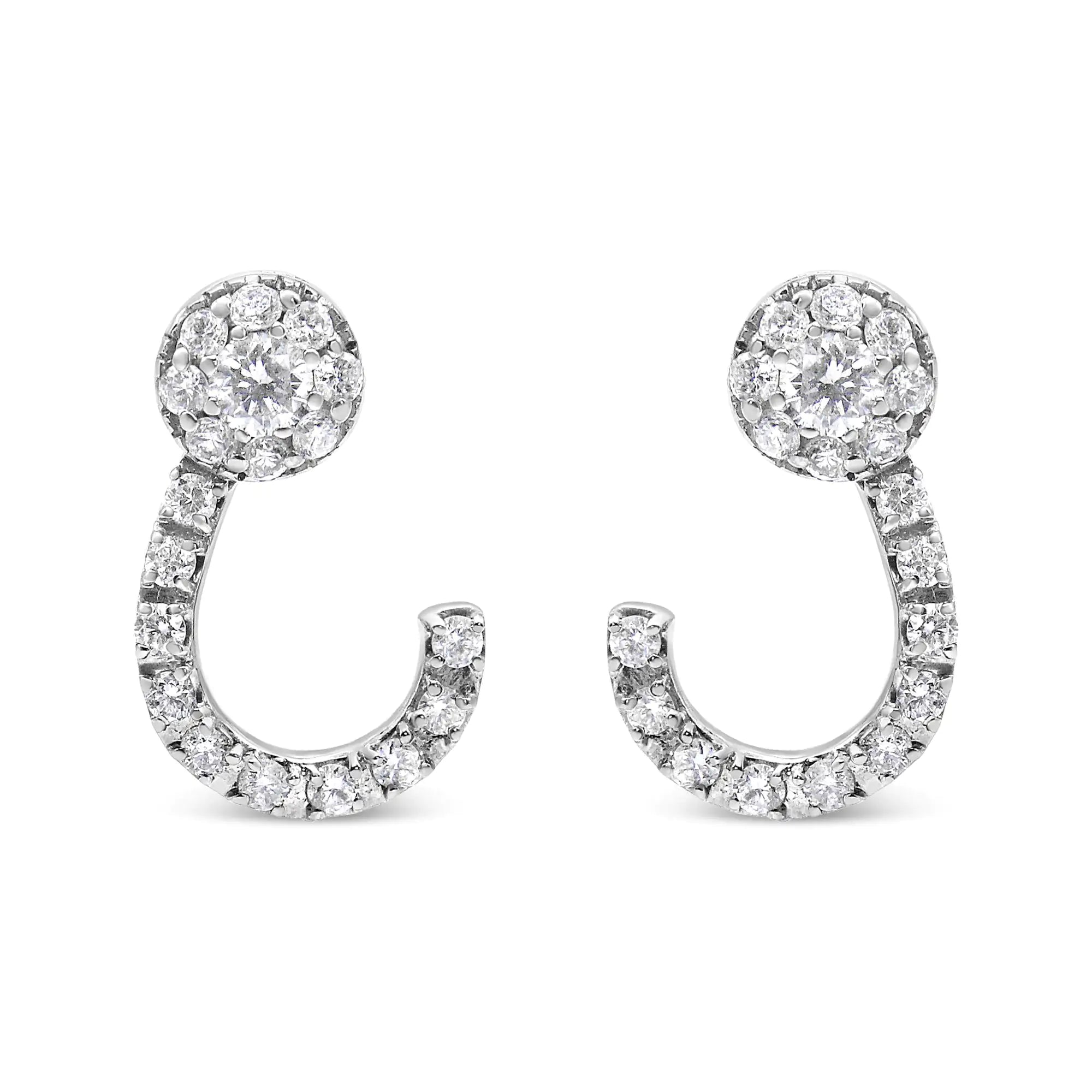 14K White Gold Diamond Cluster Drop Earrings - 0