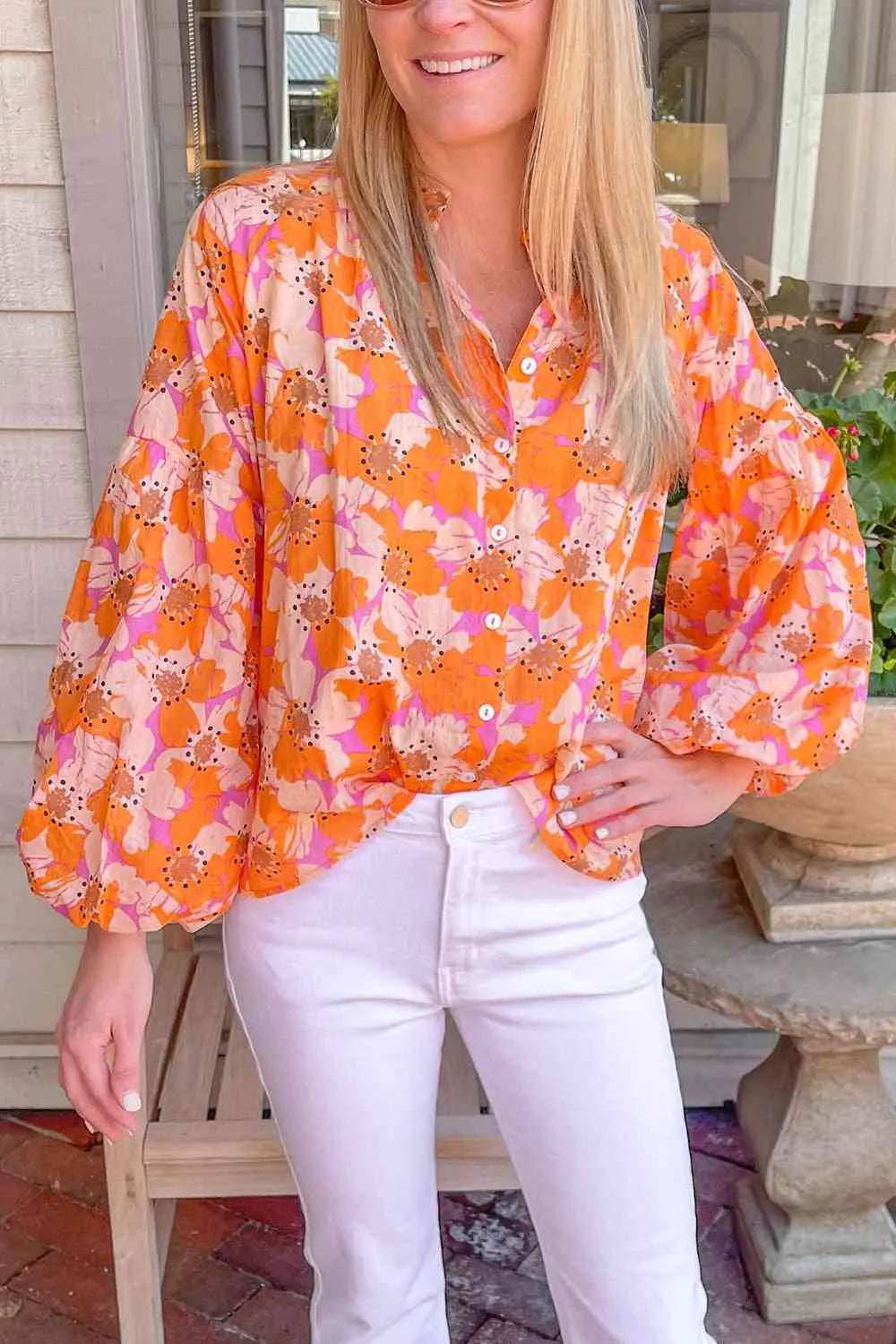 Buy tangerine Ashley Balloon Sleeve Top-