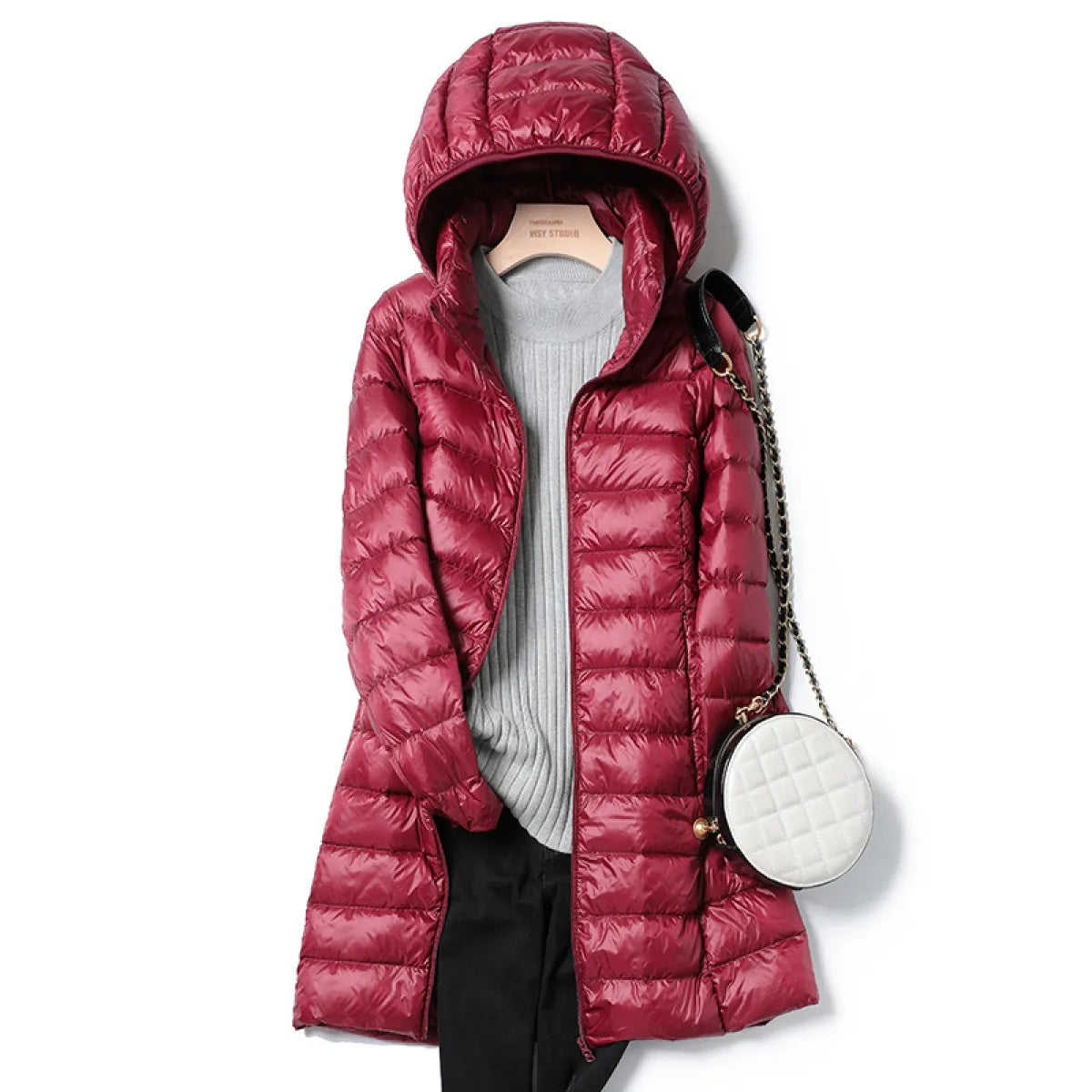 Buy wine-red Plus Size Women&#39;s Mid-length Lightweight Down Jacket