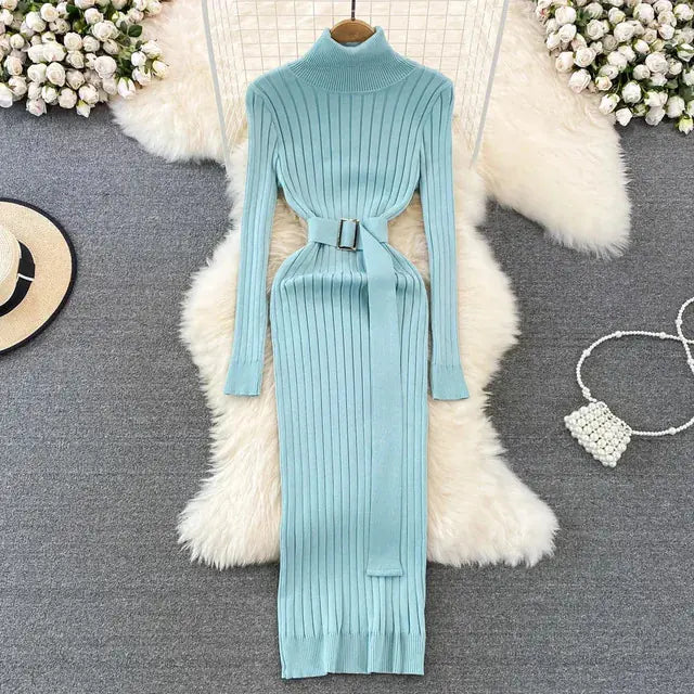 Turtleneck Sexy Wrap Hips Knitted Dresses