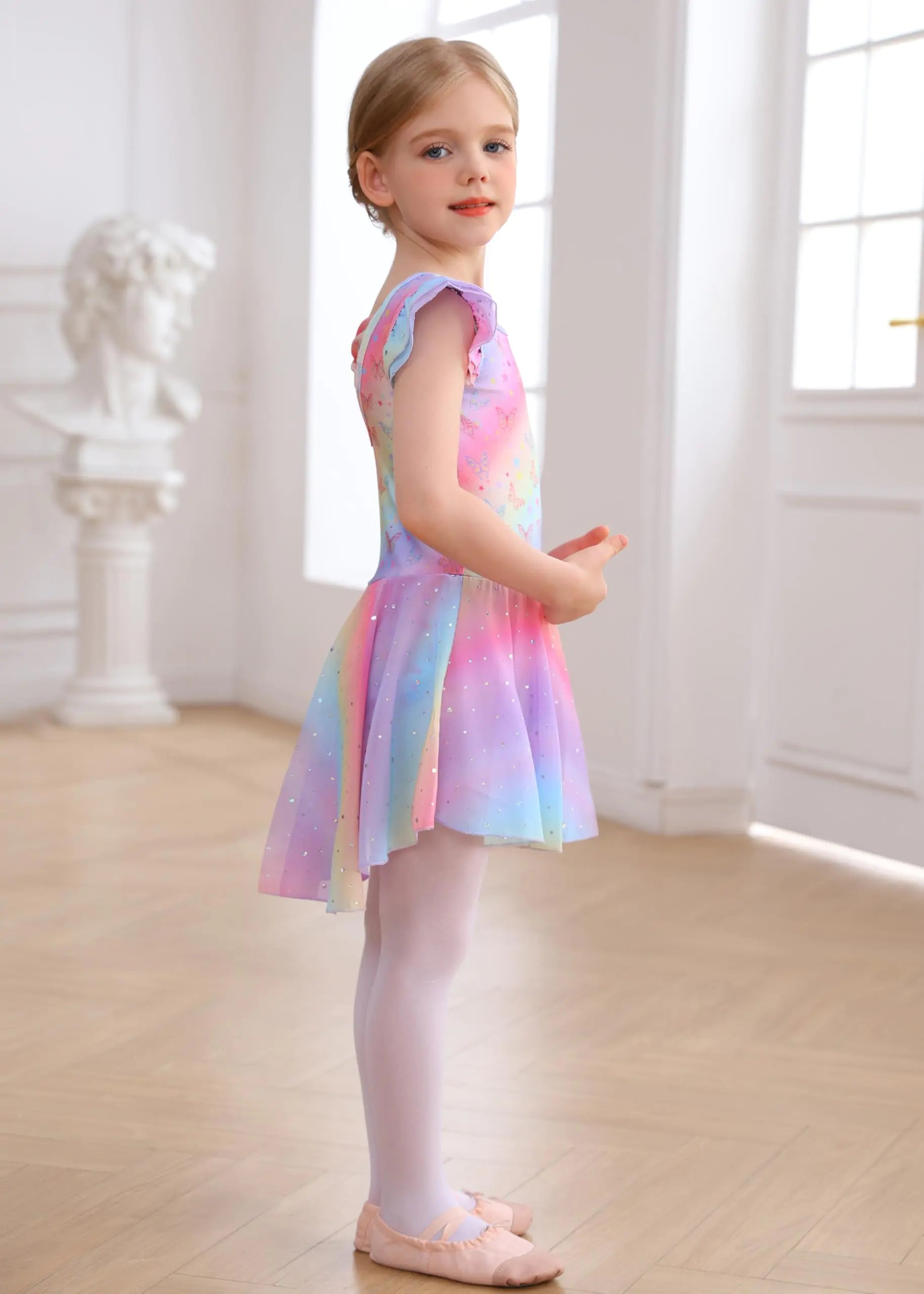 Ballet Leotard with Skirt Rainbow Butterfly