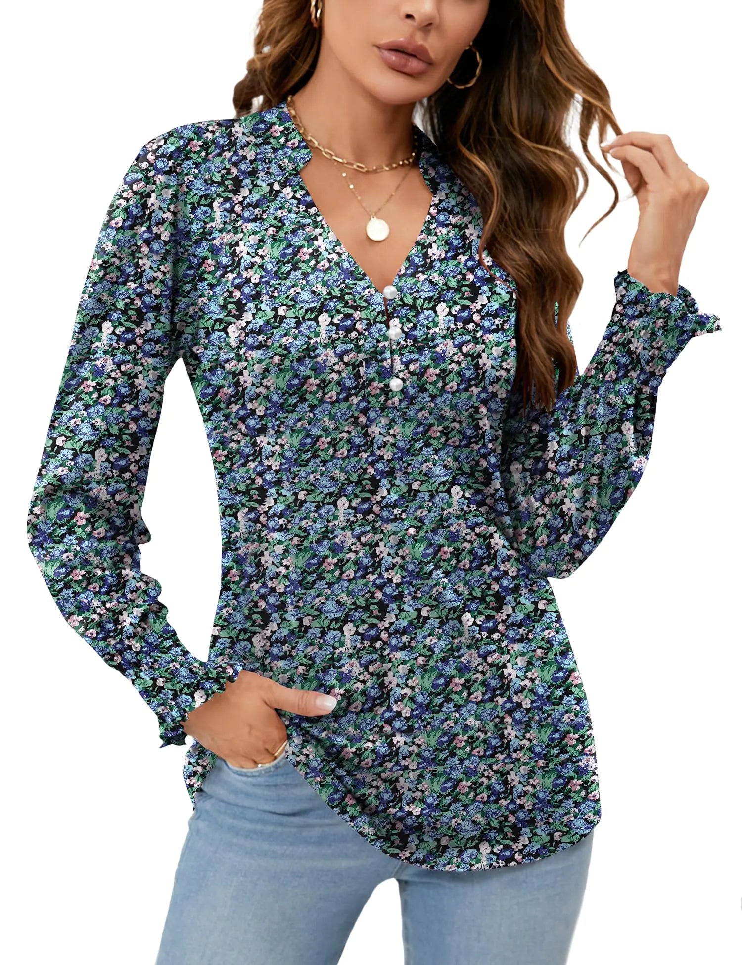 Women’s V-Neck Puff Sleeve Tunic