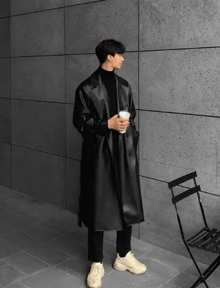 Leather Slim Fit Men's Coat - 0