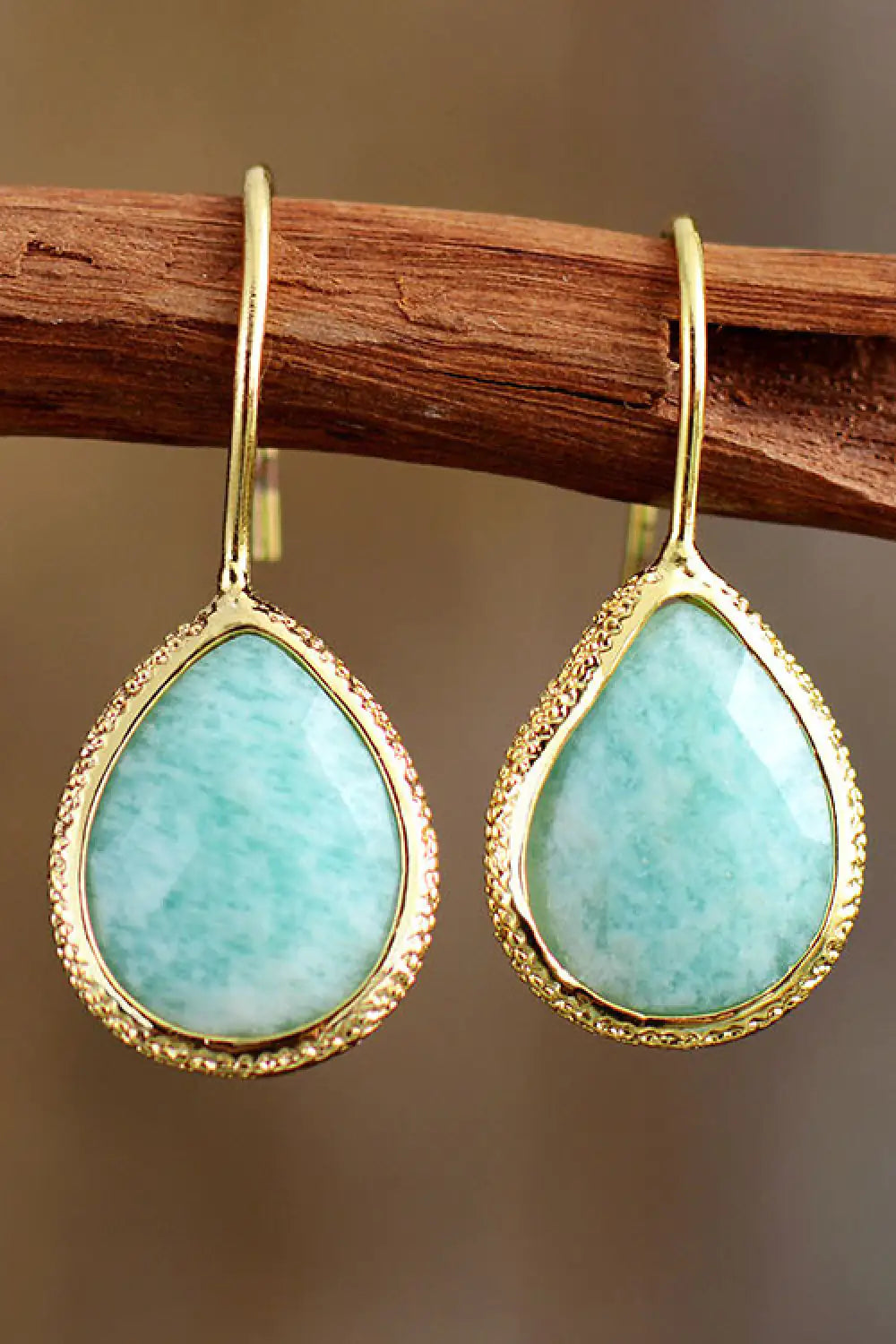 Buy mint-blue Handmade Natural Stone Teardrop Earrings