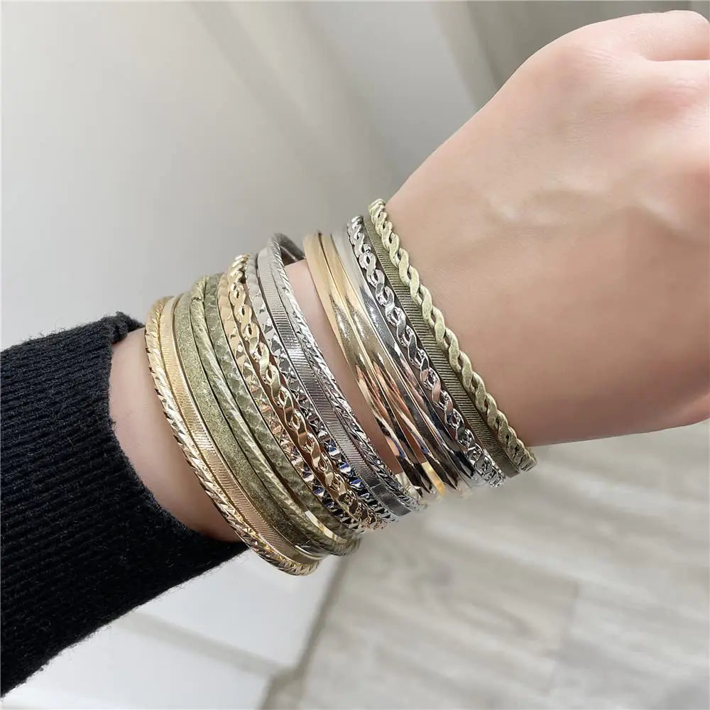 Gold Stackable Boho Bangle Bracelets Set - 0