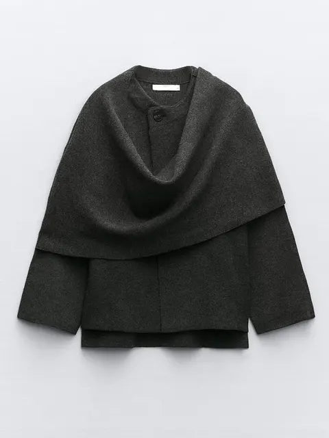 Elegant Knitted Cape Coat - 0