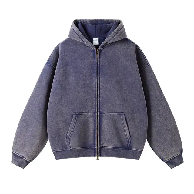 Buy navy-blue Fleece Zippered Batik Hoodies