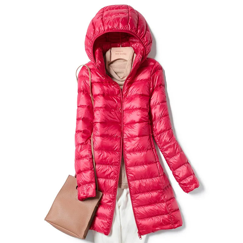 Buy dark-red Plus Size Women&#39;s Mid-length Lightweight Down Jacket