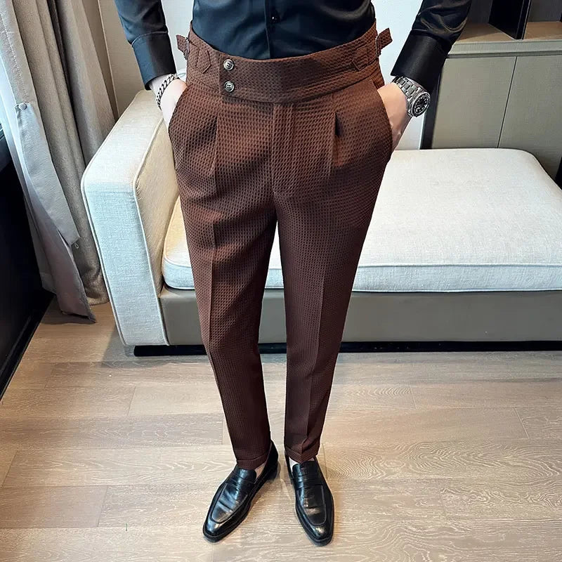 Men's High-Waist Waffle Business Casual Pants