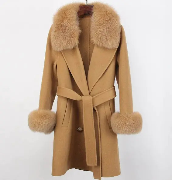 Buy camel-golden Woolen Long Overcoat