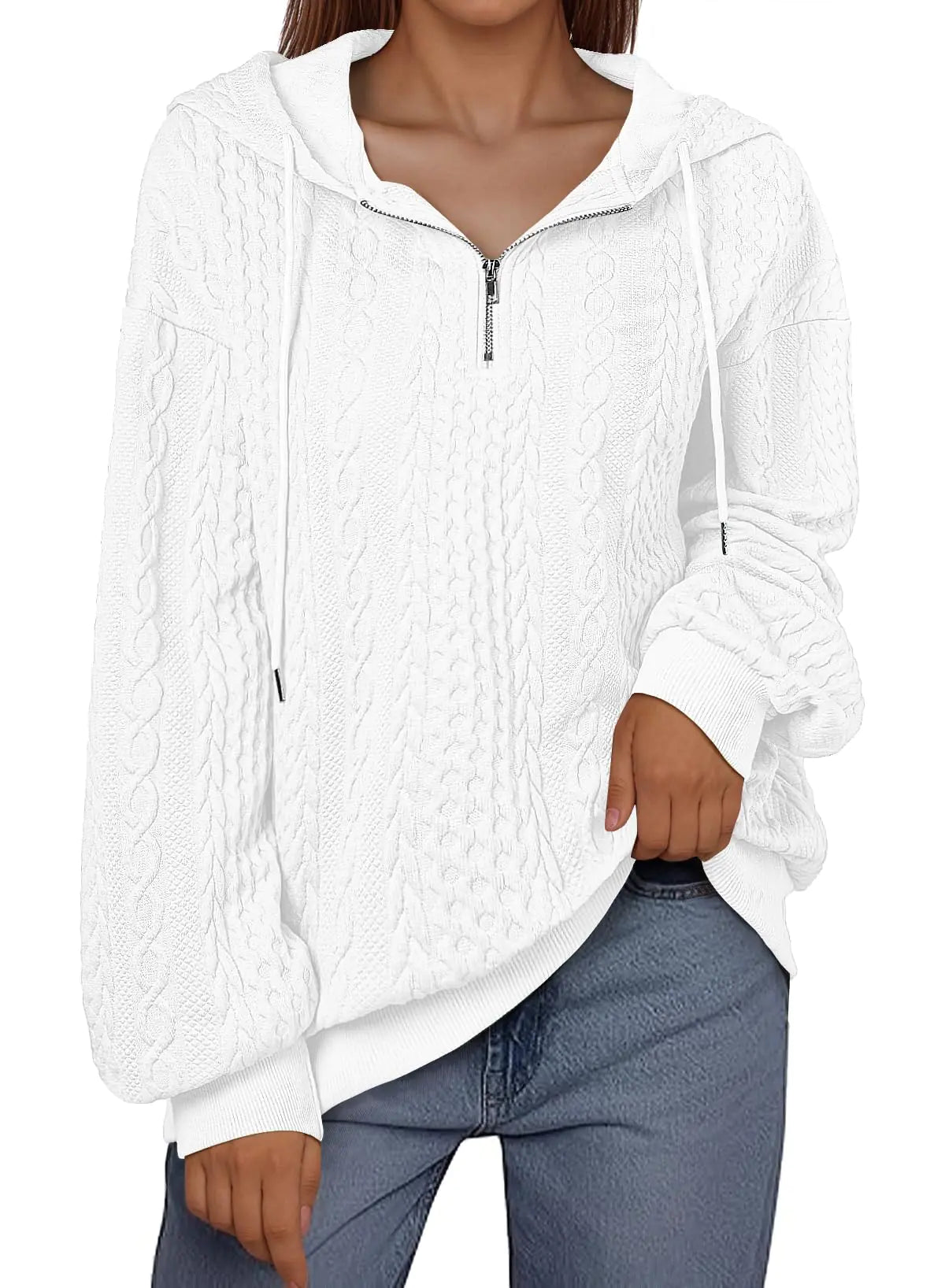 SHEWIN Women's Oversized Quarter-Zip Hoodie