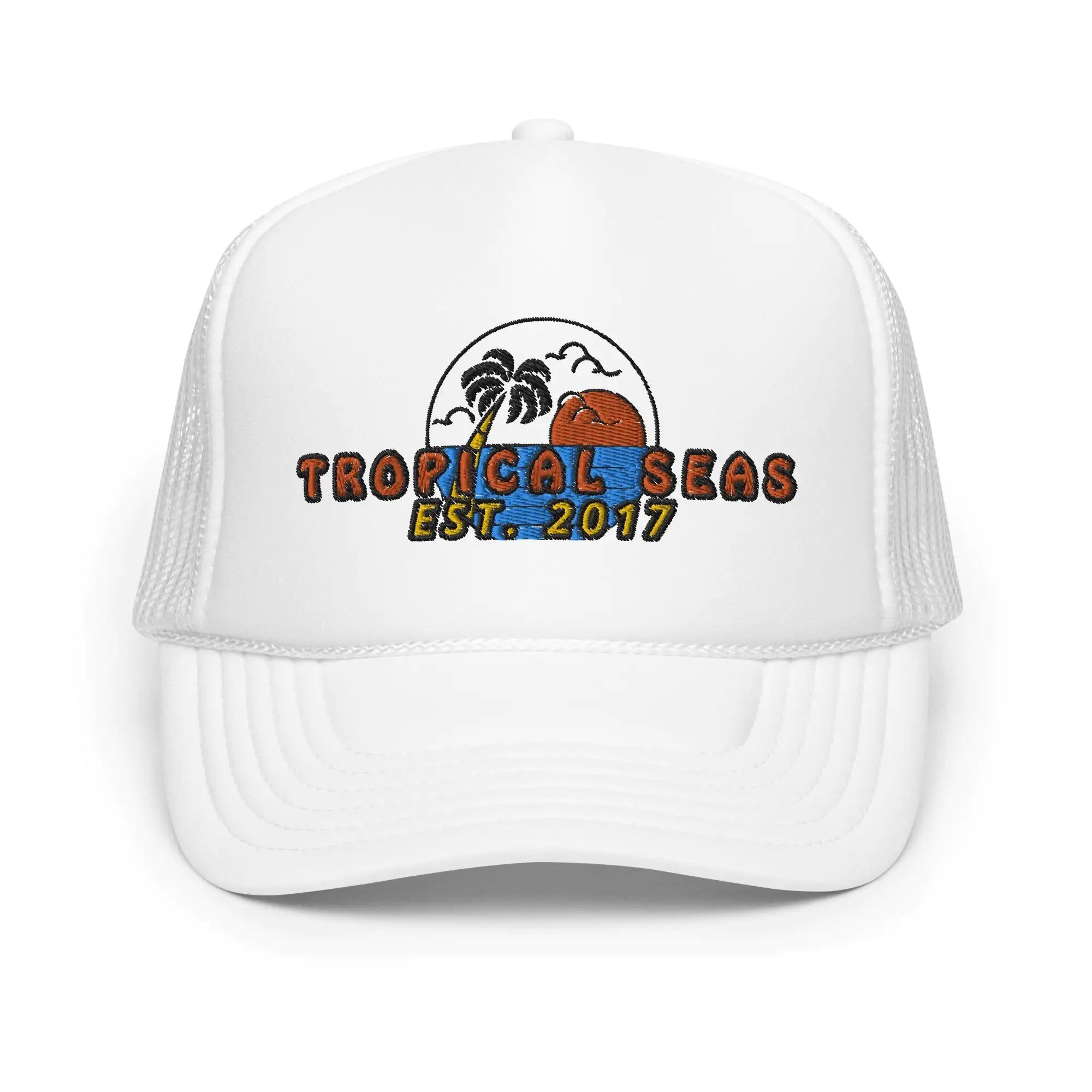 Buy white Palm Paradise Foam Trucker Hat Design