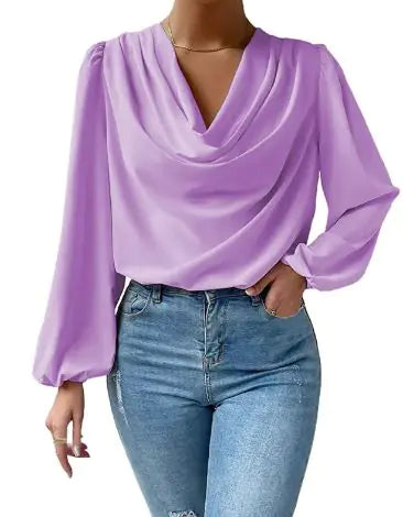 Buy purple Fashion Women Blouses Pile Collar