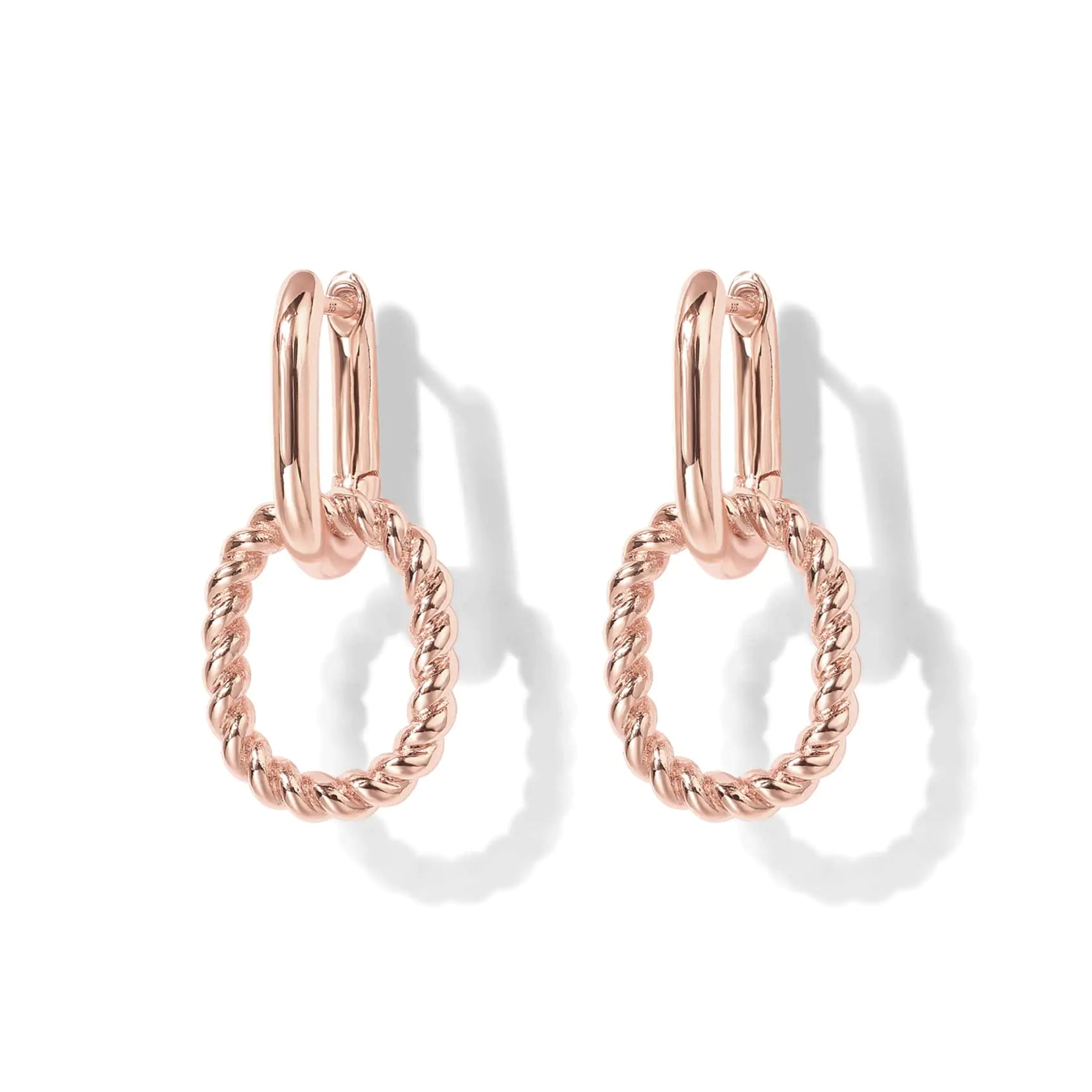 PAVOI 14K Gold Convertible Link Huggie Earrings for Women | Paperclip Link Statement Earrings | Cubic Zirconia Two-Toned Rope Drop Dangle Earrings Rose Gold - 0