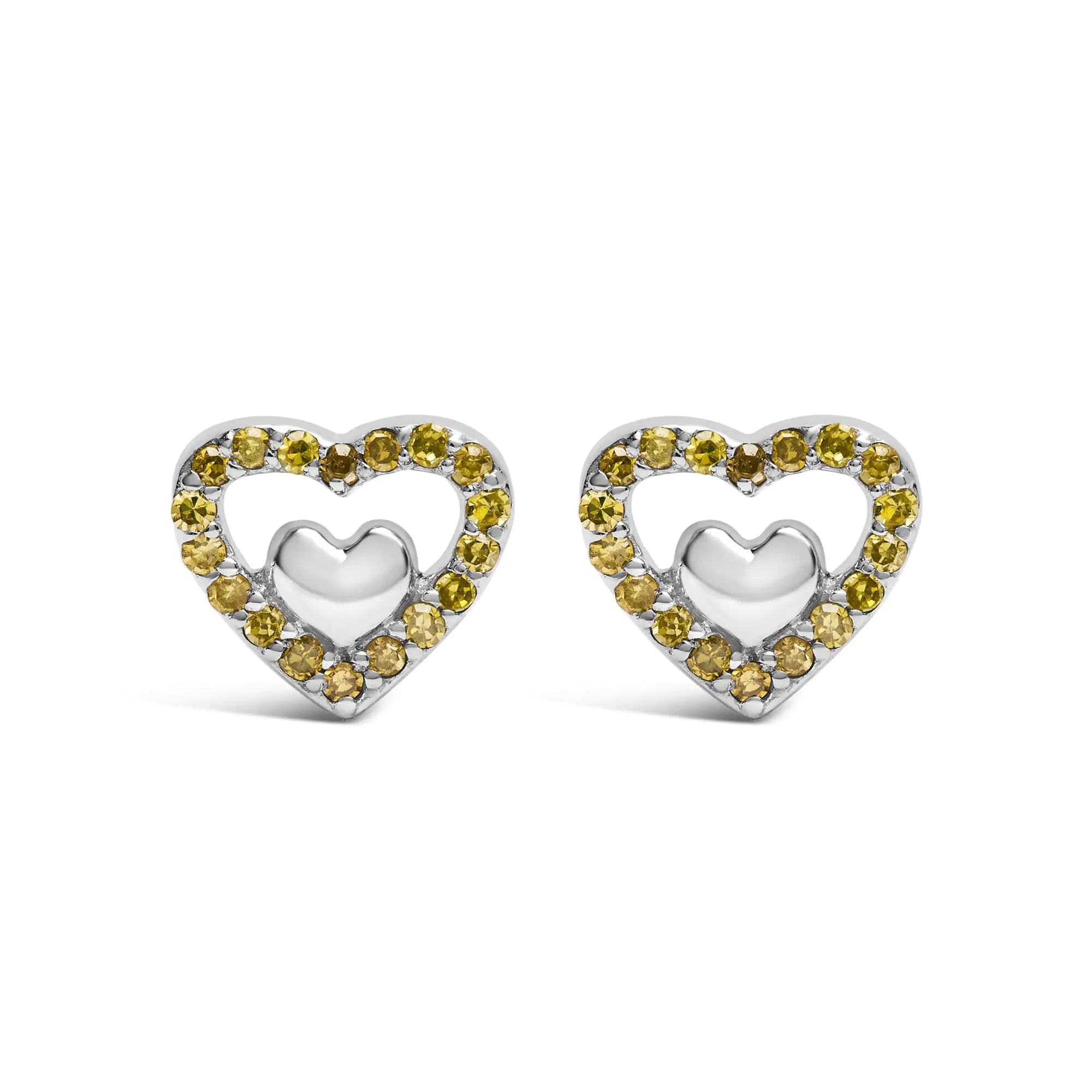 925 Sterling Silver 1/6 Cttw Diamond Open Double Heart Stud Earrings - Choice of Diamond Color - 0