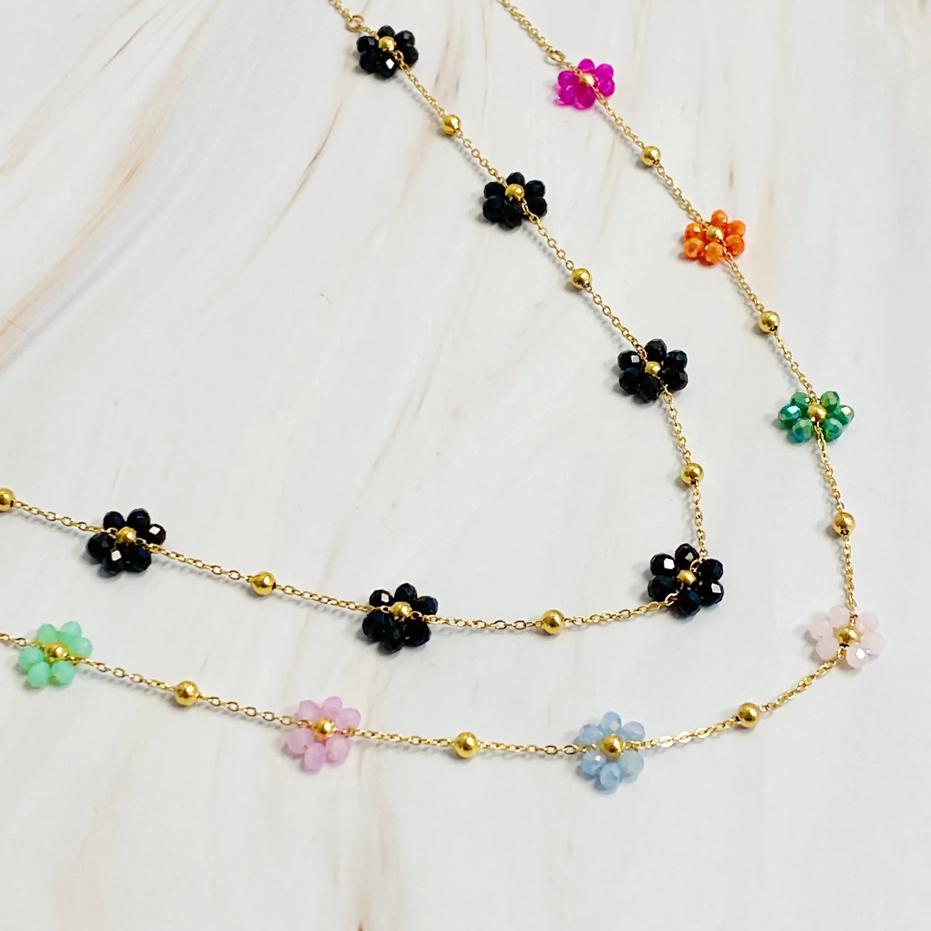 Flower Field Romance Beaded Necklace - 0