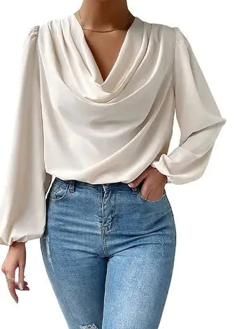 Buy apricot Fashion Women Blouses Pile Collar