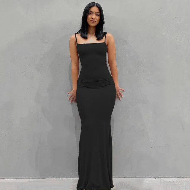 Buy black Satin Slip Backless Maxi Dress