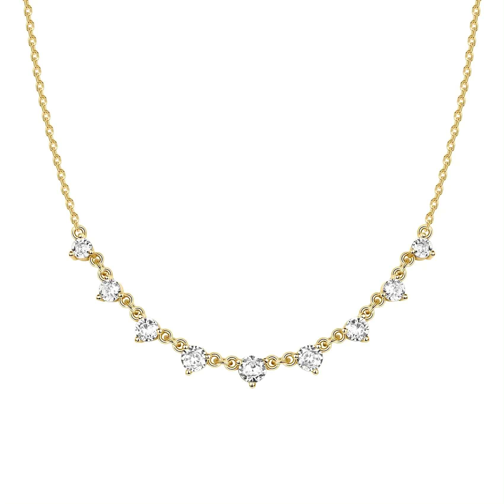 14K Gold Plated CZ Station Necklace