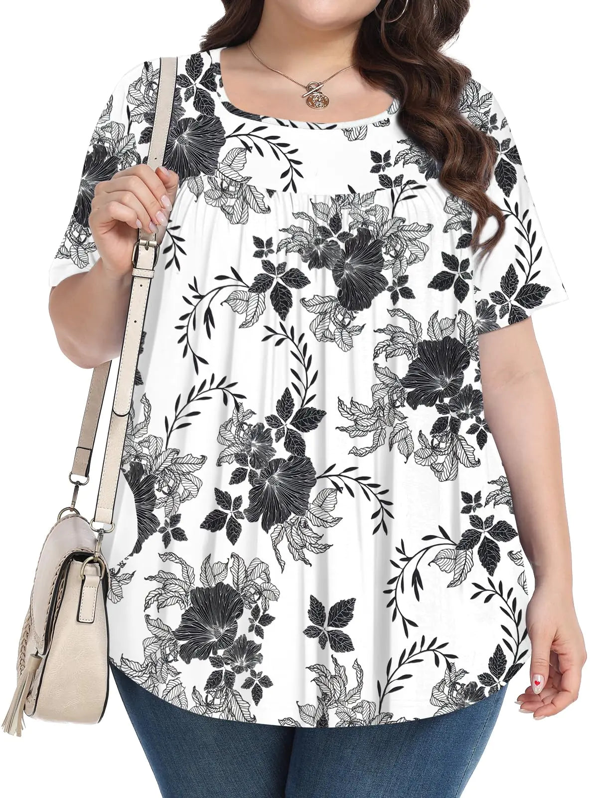 Plus Size Summer Blouse White Floral - 0