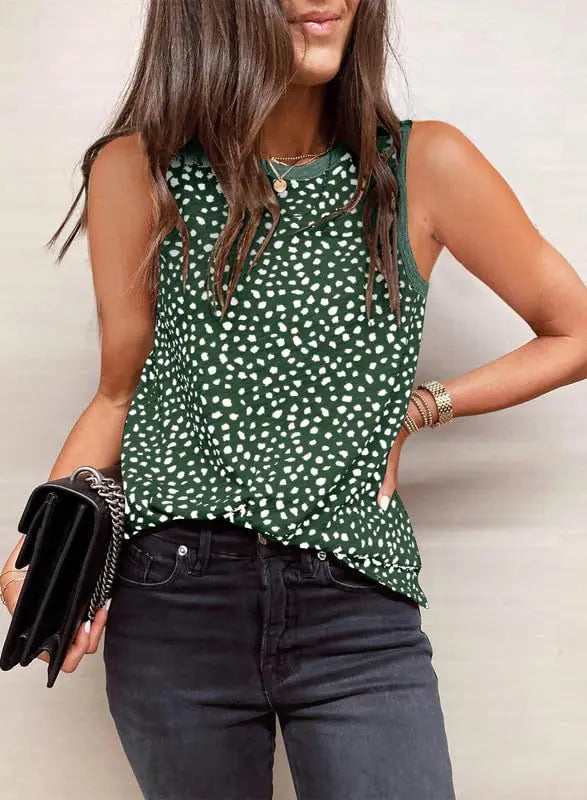 Leopard Print Sleeveless Tank Top Green