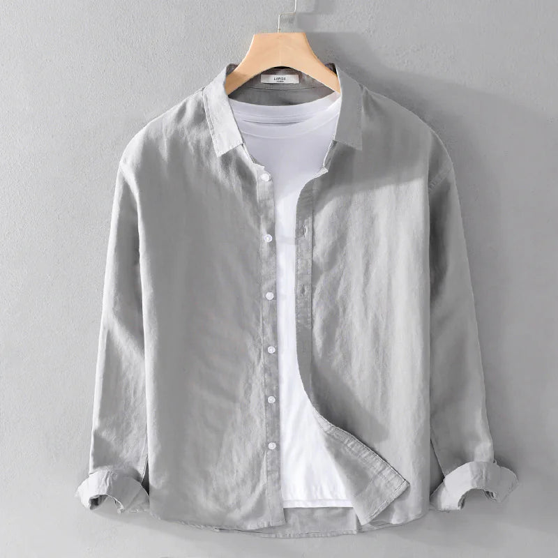 Men's Cotton-Linen Long Sleeve Shirt - 0