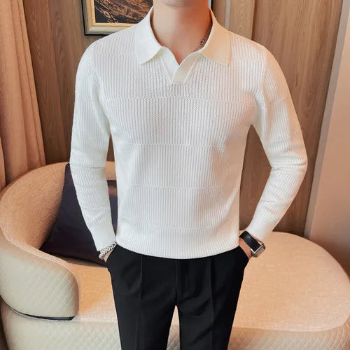 Buy white Sweaters/Male Casual Long Sleeve V-neck Knitted Pullover