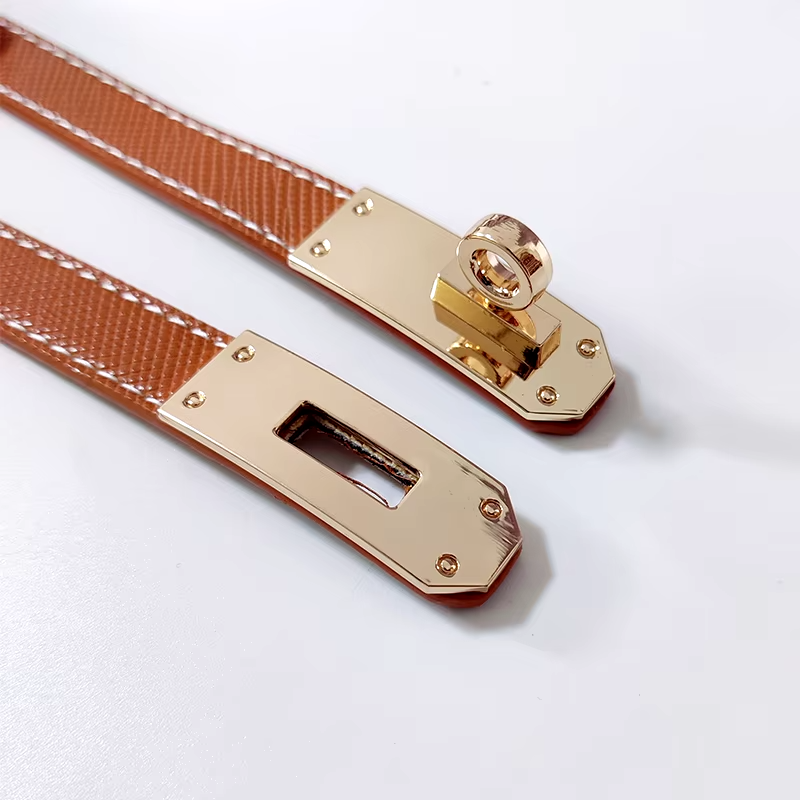 Women's Skinny Leather Belt with Silver Buckle