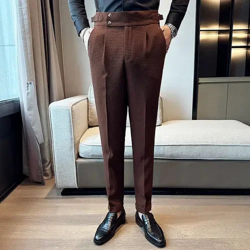 Buy dark-brown Men&#39;s High-Waist Waffle Business Casual Pants