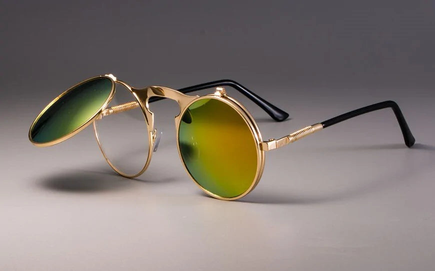 Buy gold-gold-red Retro-Style Sunglasses