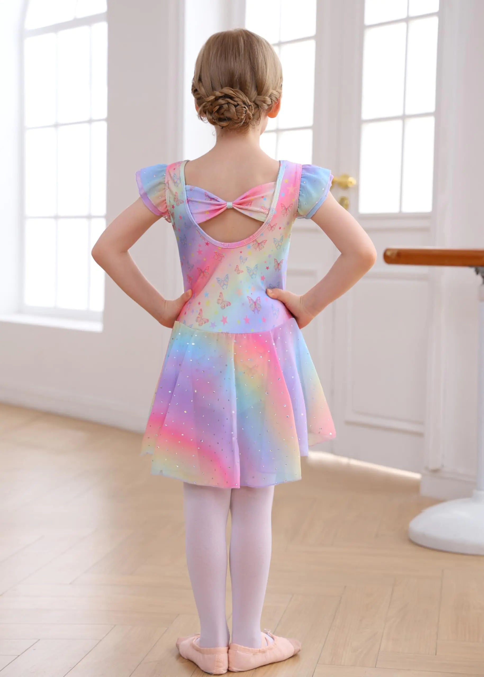 Ballet Leotard with Skirt Rainbow Butterfly