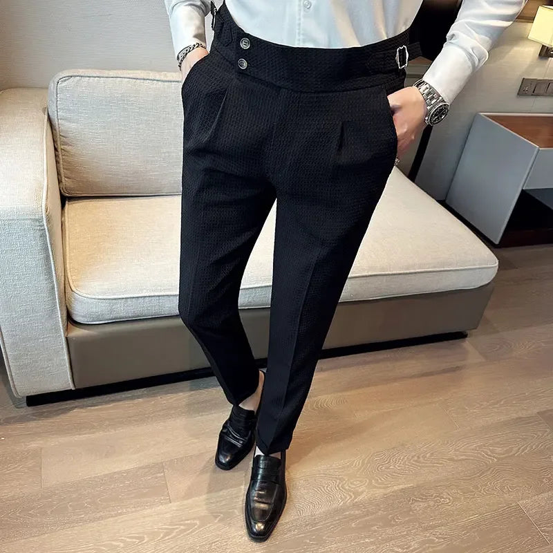 Men's High-Waist Waffle Business Casual Pants