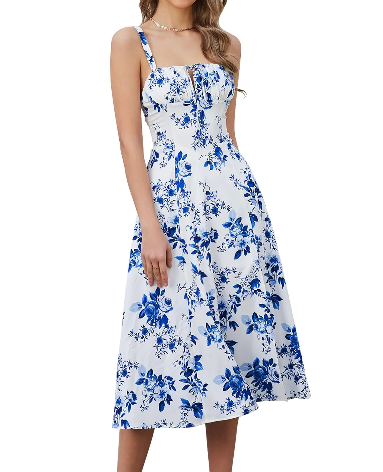 Floral Midi Corset Dress with Slit