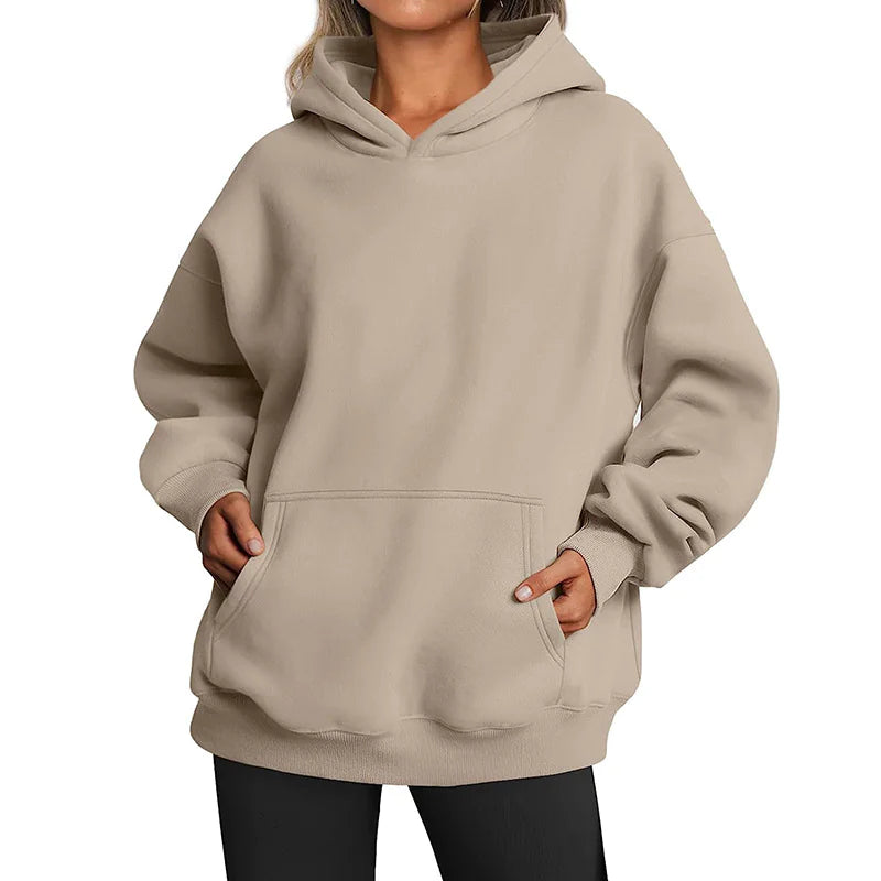 Buy apricot Large Pocket Women Hoodies