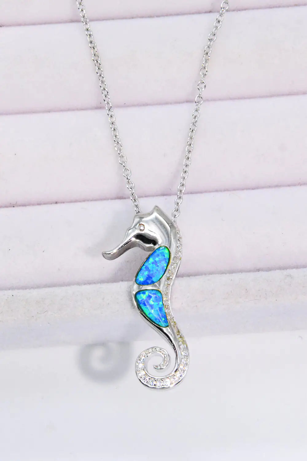 Opal Seahorse 925 Sterling Silver Necklace - 0