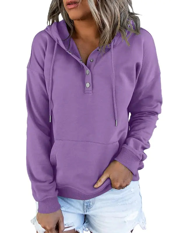 Buy purple-2 Dokotoo Women’s 2024 Button-Collar Hooded Pullover Sweatshirt