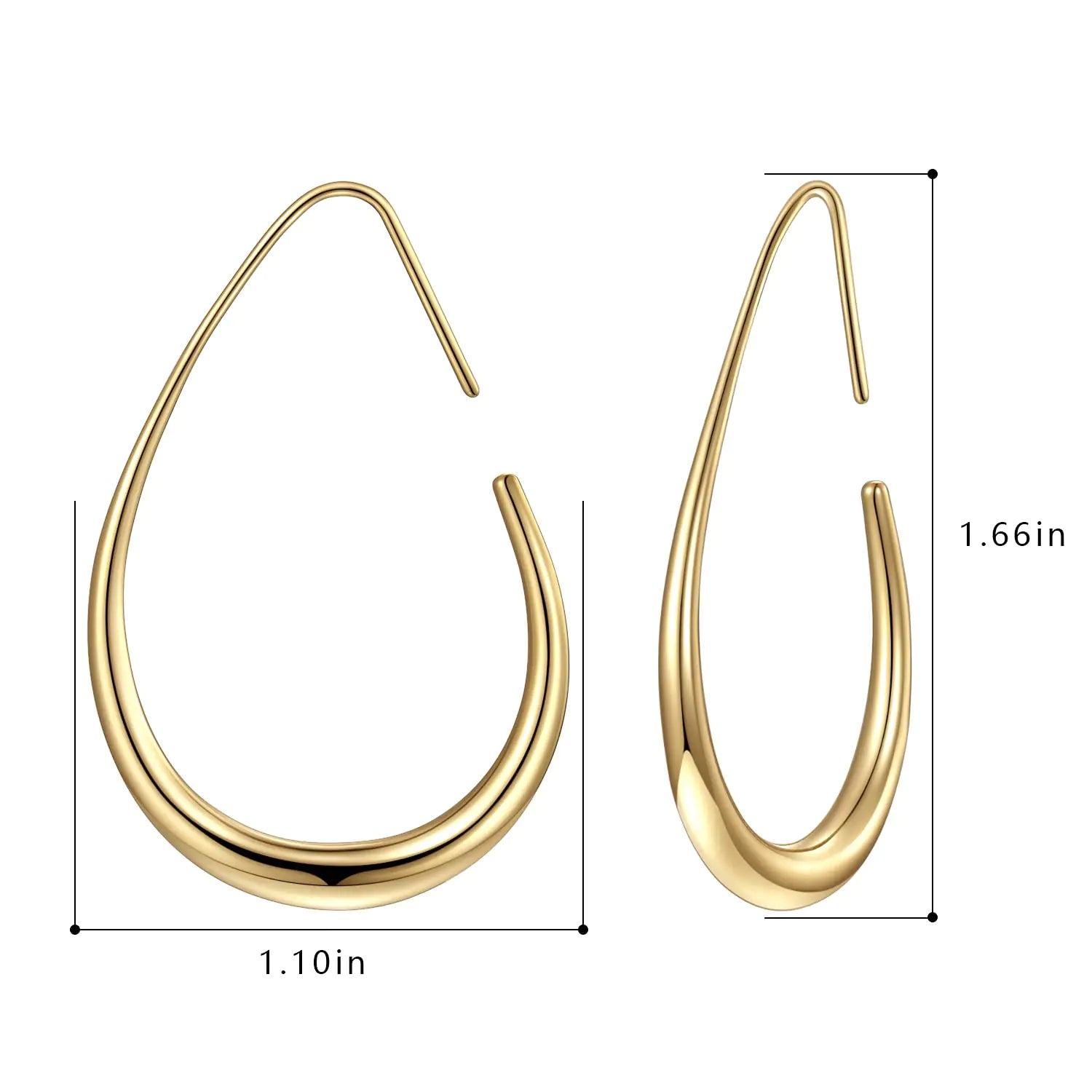 Lightweight Teardrop Hoop Earrings for Women - 14k Gold/White Gold Plated Large Oval Pull Through Hoop Earrings High Polished Statement Jewelry Gift for Women - 0