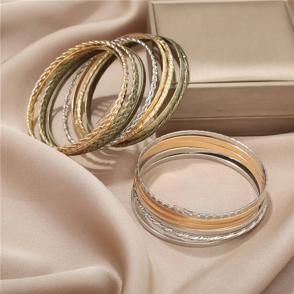 Gold Stackable Boho Bangle Bracelets Set