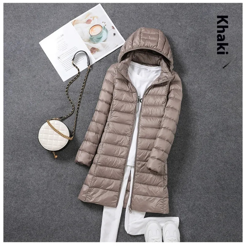 Buy khaki1 Plus Size Women&#39;s Mid-length Lightweight Down Jacket