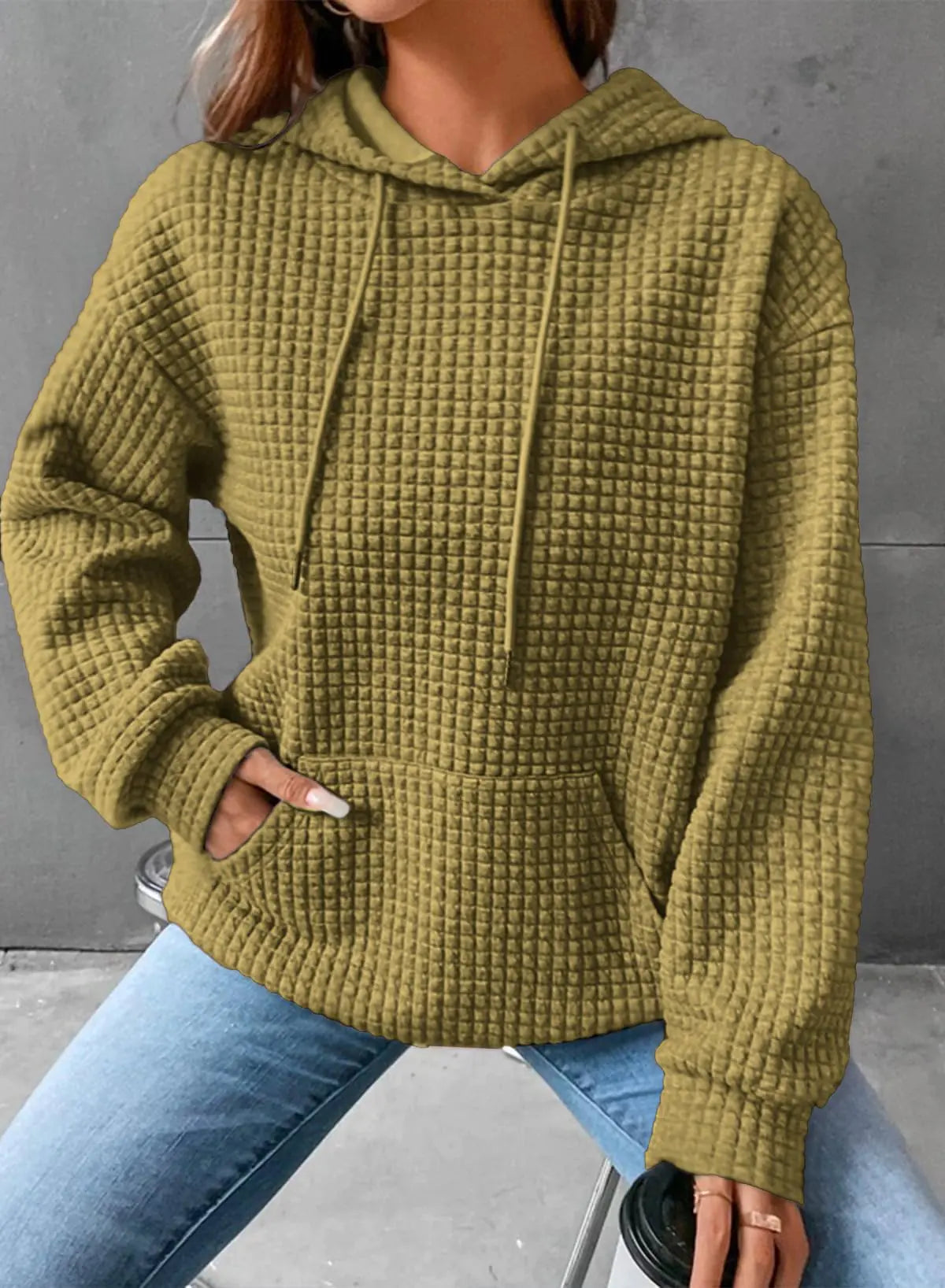 SHEWIN Women's Casual Waffle Pullover Hoodie