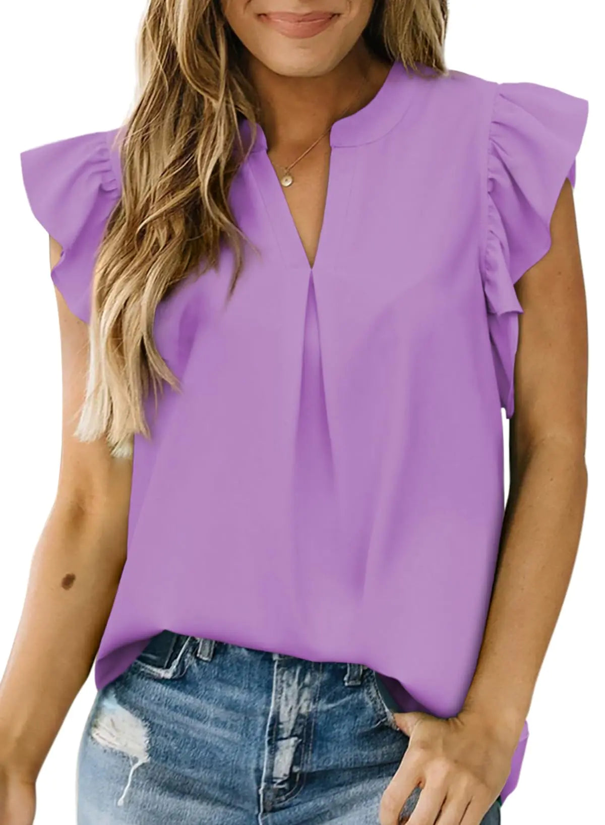 Casual V-Neck Ruffle Top