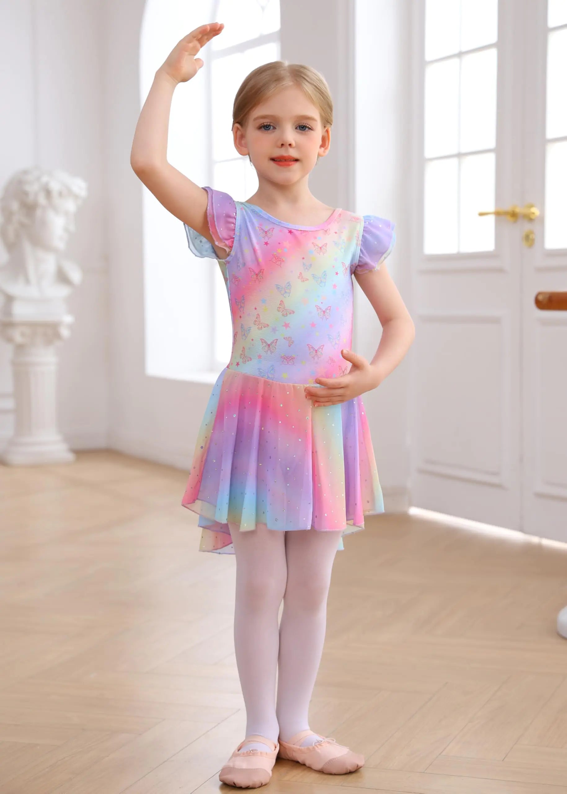 Ballet Leotard with Skirt Rainbow Butterfly