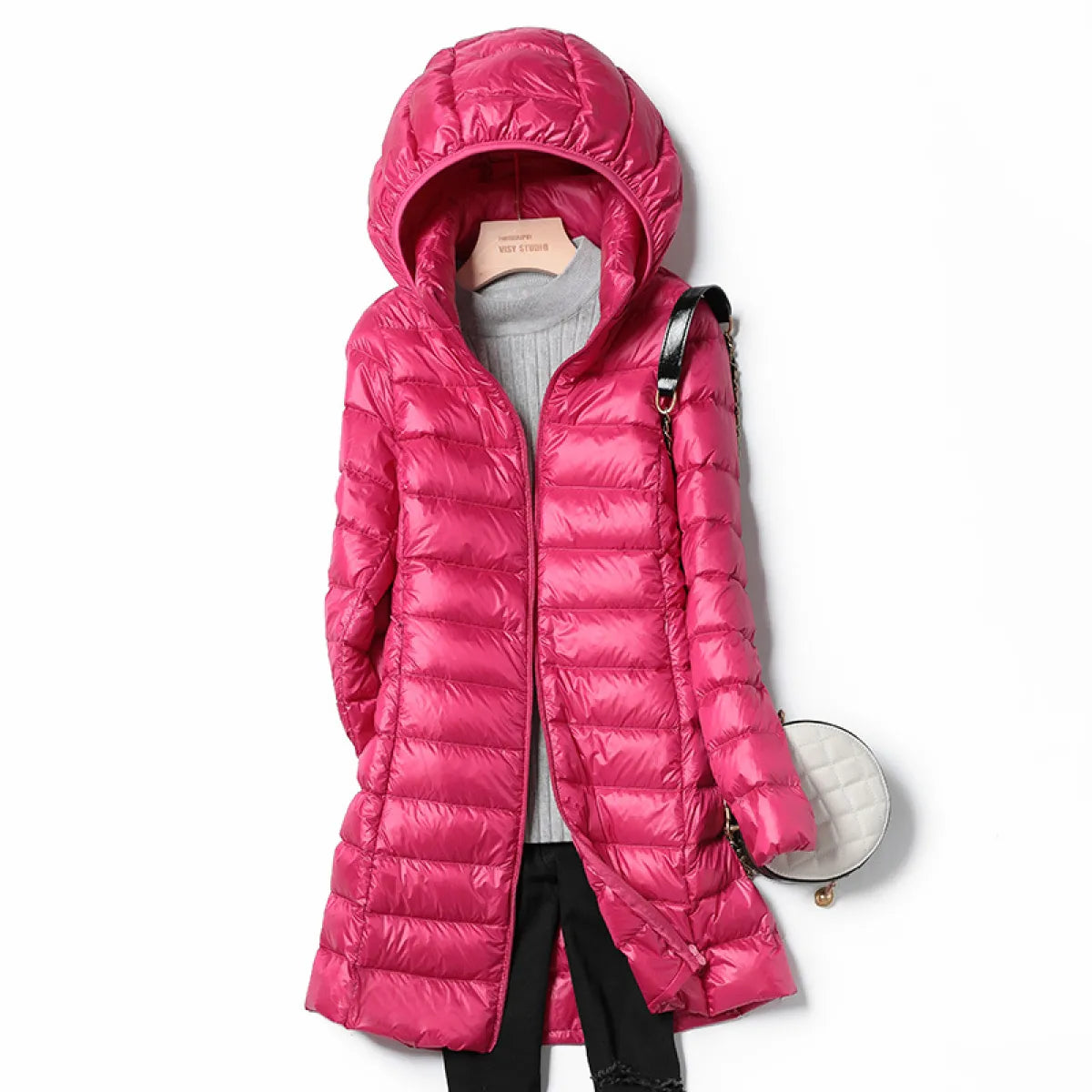 Buy rose-red Plus Size Women&#39;s Mid-length Lightweight Down Jacket