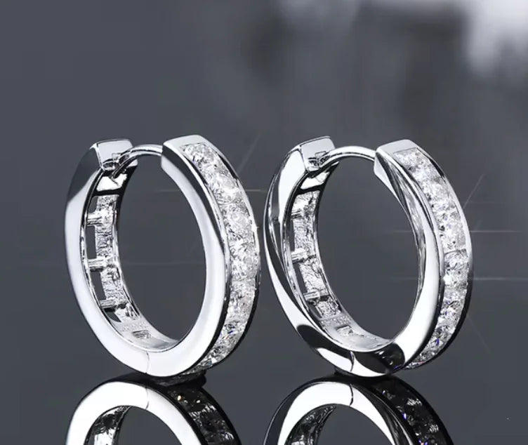 Buy white-gold IOGOU 2.5mm Moissanite Hoop Earrings – Classic D Color Sterling Silver Jewelry for Men and Women