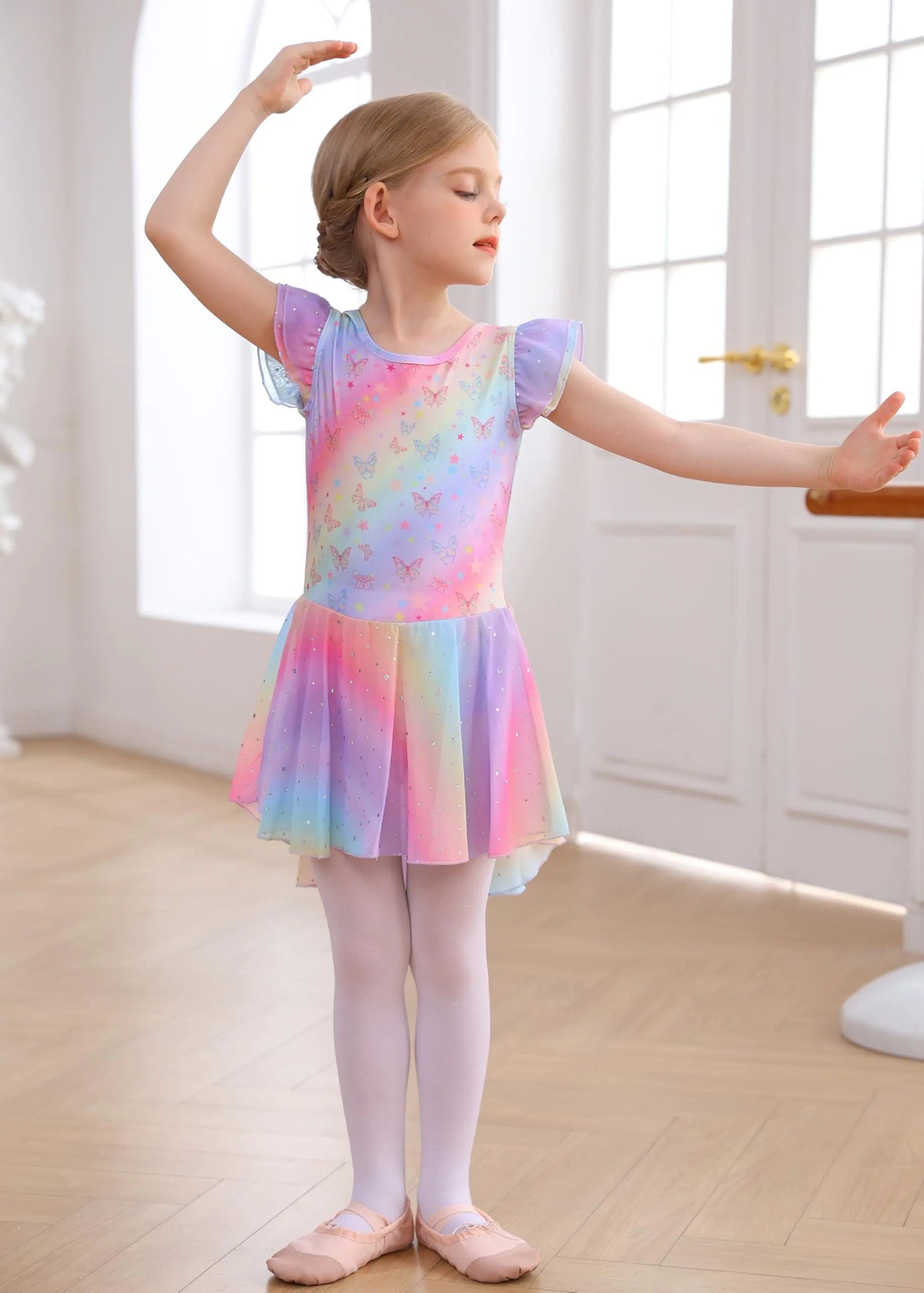 Ballet Leotard with Skirt Rainbow Butterfly