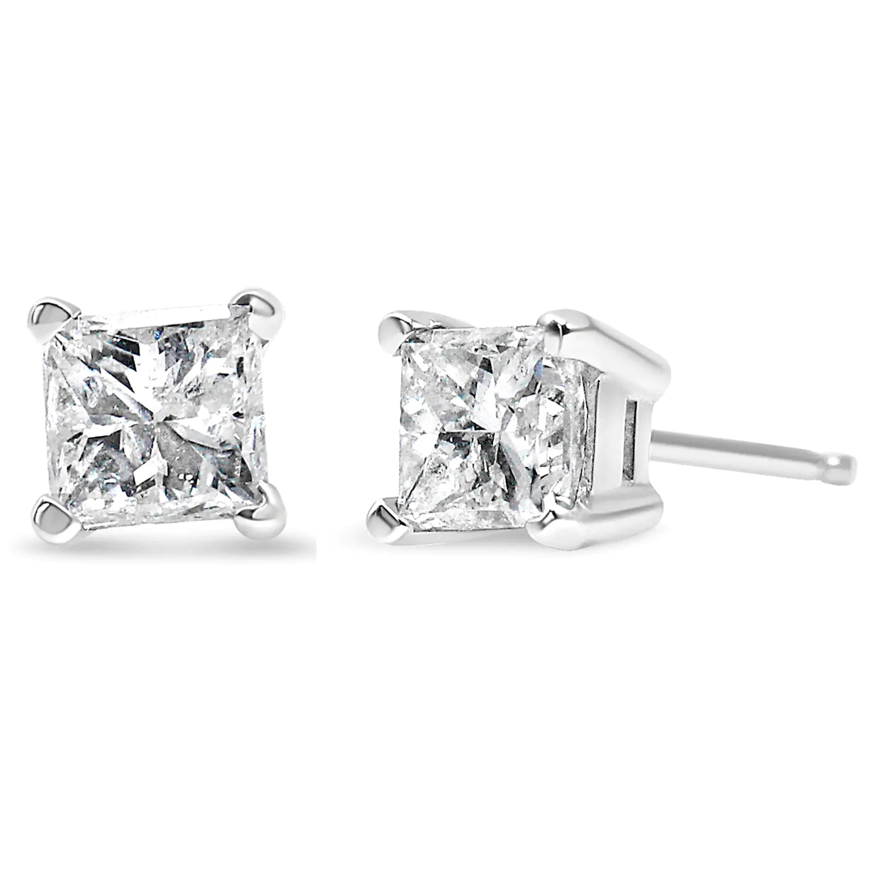 AGS Certified 14k White Gold Princess-Cut Solitaire Diamond Stud Earrings for Women