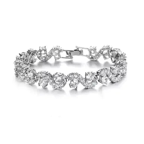 Diamond Crystal Bracelets In White Gold Plating - 0