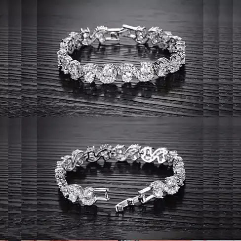 Diamond Crystal Bracelets In White Gold Plating